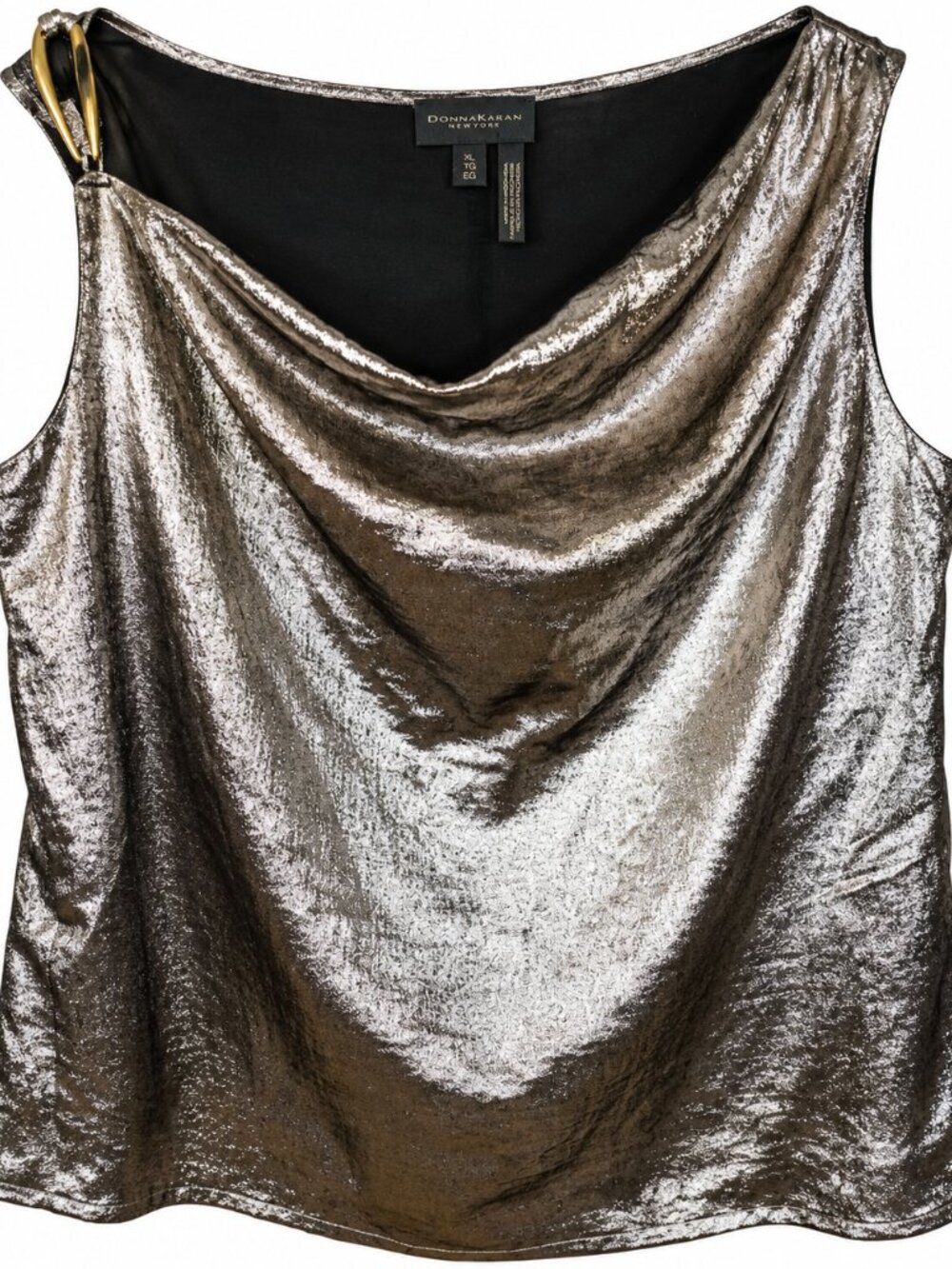 Donna Karan New York XL Metallic Bronze Cowl Neck Draped Evening Top